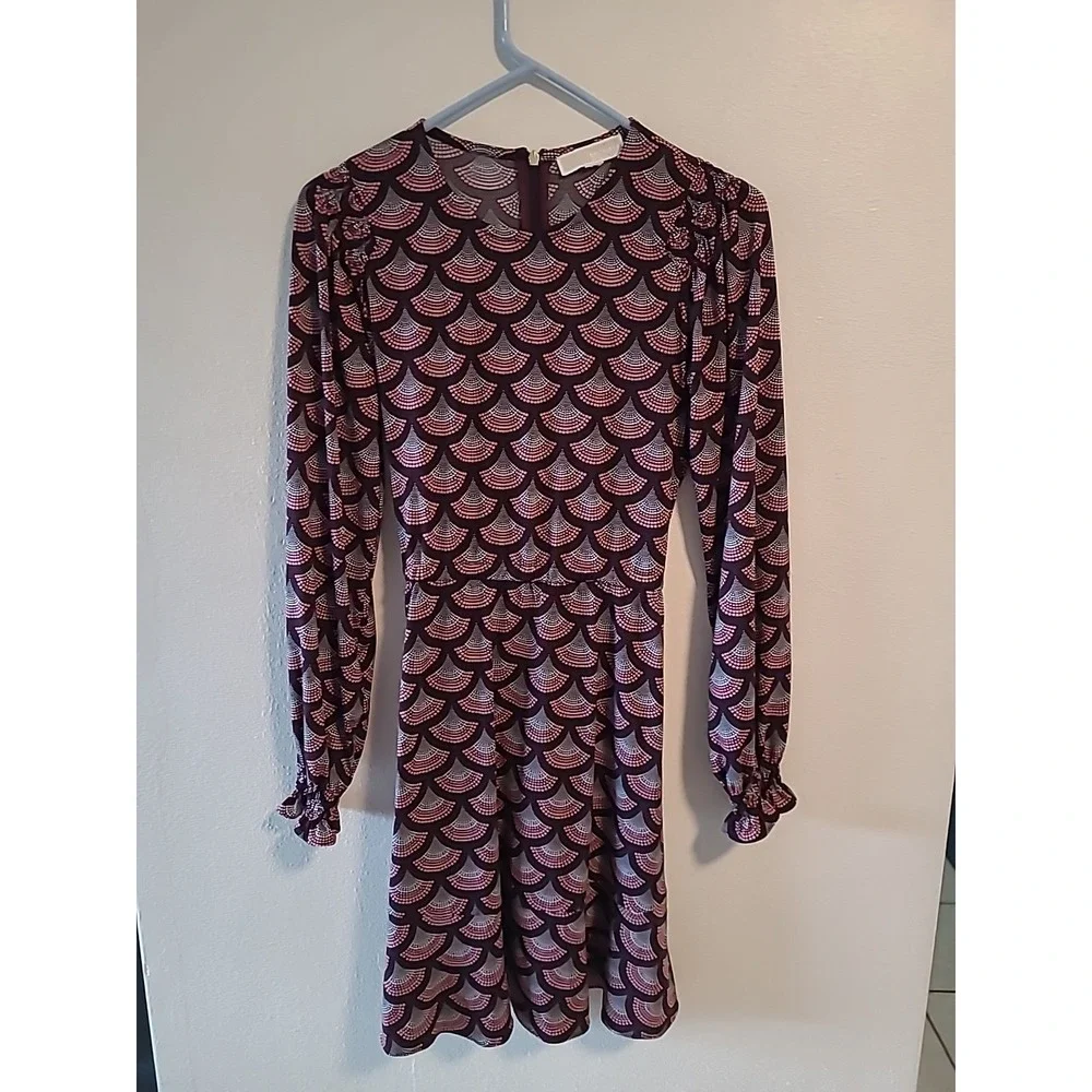 Michael Kors Women Multicolor Balloon Sleeve Round Neck Knee Length Dress Size M